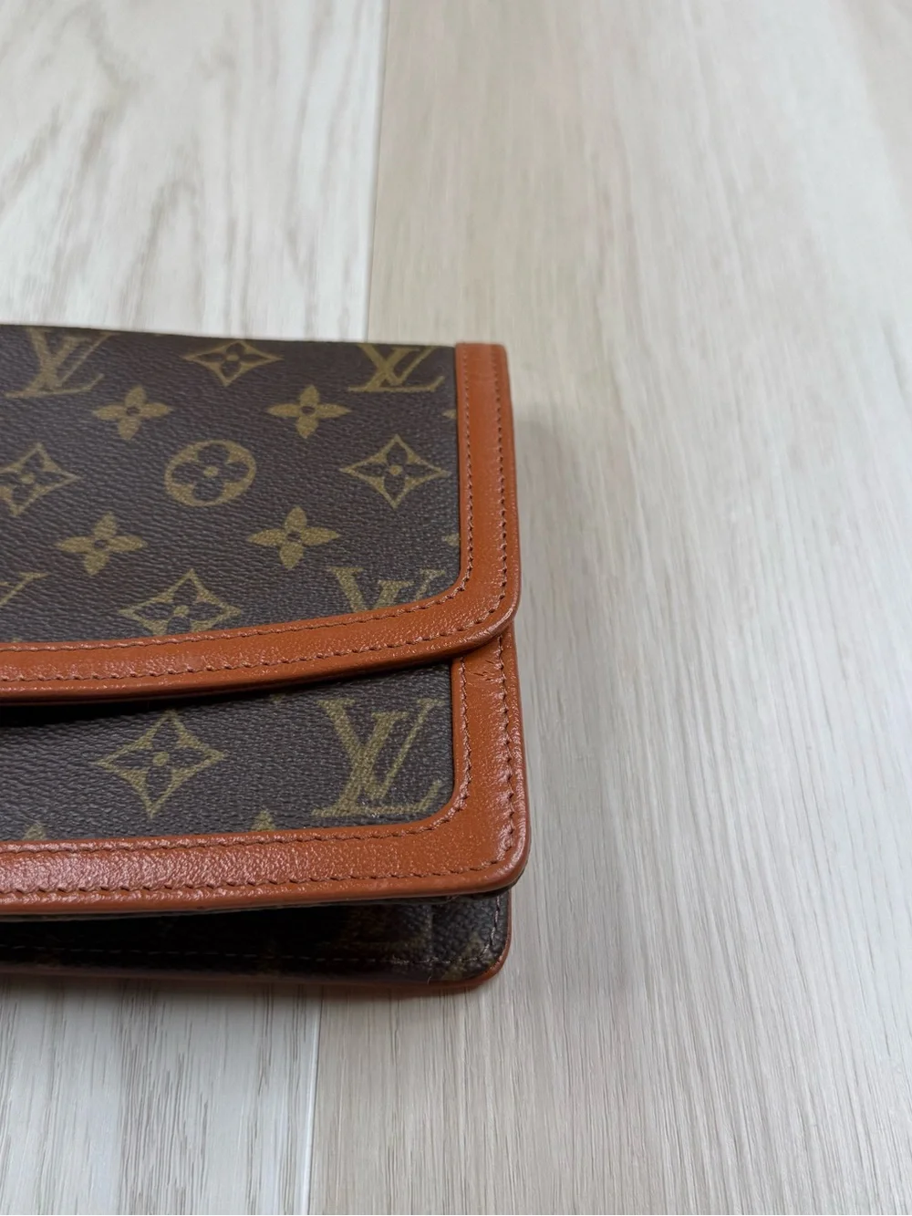 Louis Vuitton Monogram Foldover Clutch in Brown and Tan Leather Trim - Picture 3 of 16